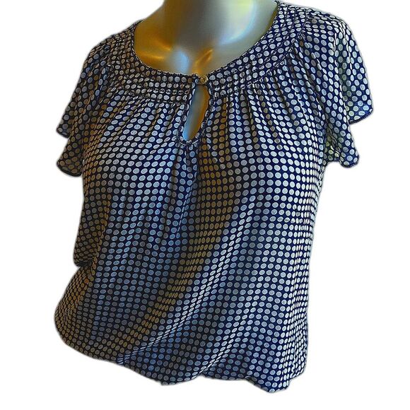 Max Edition Navy & White Polka Dot Short Sleeve Blouse – Size S - Picture 2 of 10